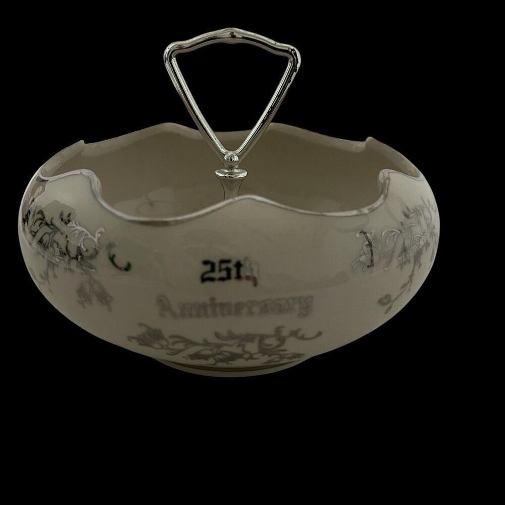 Vintage Kingwood Ceramics 25th Silver Anniversary 23 KT Platinum Bluebells Bowl